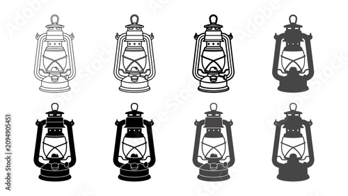 Bild auf Leinwand Vintage kerosene lantern icons in multiple graphic variations with kerosene