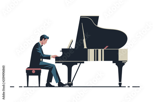 Принти на полотні A professional pianist in a formal suit playing a grand piano