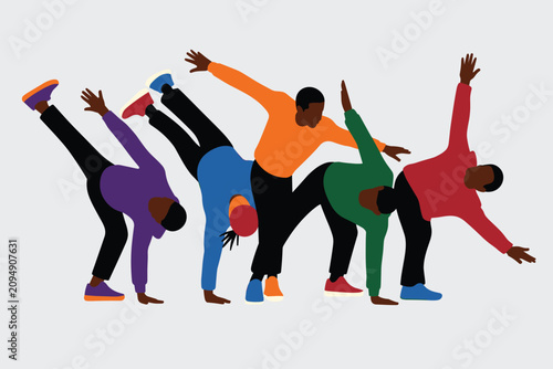 Canvas Print Group of diverse young men dancing breakdance or hip hop, performing dynamic mov