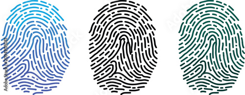 Foto Three Fingerprint Icons in Blue Black and Green Tones thumbprint identity