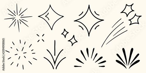 Bild auf Leinwand Comic emphasis marks and sparkle bursts black line illustration