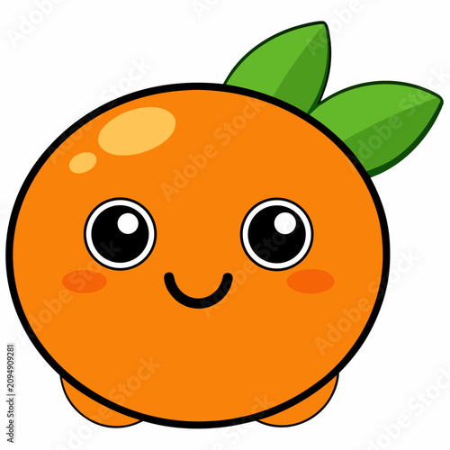 Smiling kawaii lemon character illustration with bright yellow color and green leaf on white background