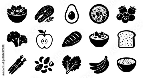 Fotografía Healthy Food Icons Set, Fresh Ingredients Vector Graphics, Organic Nutrition Sym