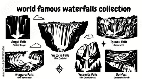 Schilderij op canvas world most famous waterfalls featuring niagara falls victoria falls iguazu falls