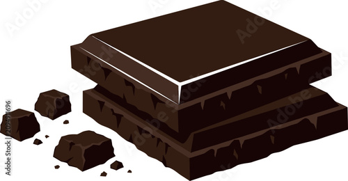 Quadro su tela Dark chocolate chunks vector illustration featuring stacked square blocks and br