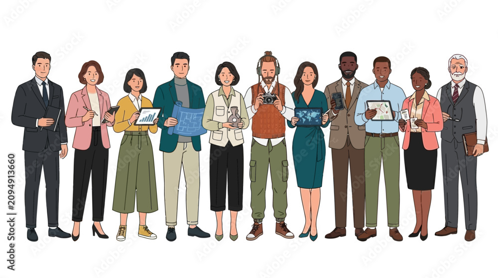 Obraz premium A diverse group of people standing together in a vector illustration