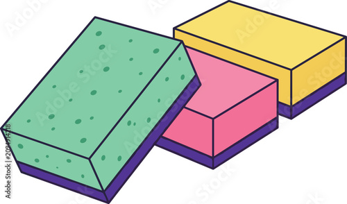 Bilde på lerret Colorful cleaning sponges vector illustration featuring green pink and yellow di