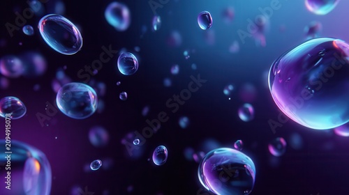 Floating iridescent bubbles rise through dark water with shimmering effect
