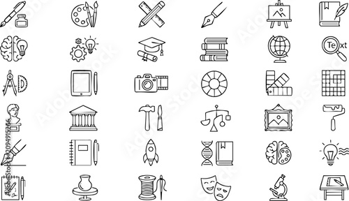 Fotografía Academic and educational science school subject line icons with education learni