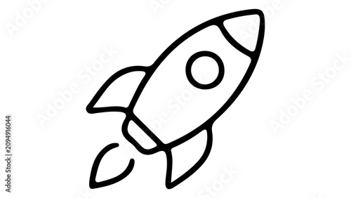 Minimalist line-art rocket ship icon symbolizing innovation and upward progress in a clean, modern design.