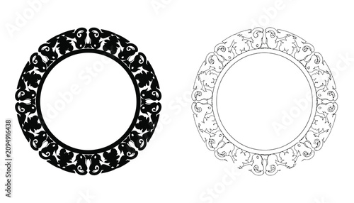 Fotografija Frames Decorative Antique Round Set with Ornate Black and White Victorian Style