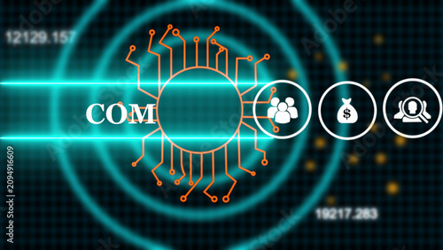 Fotografía Digital interface featuring the word com with a glowing orange circuit board cya