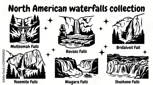 Fotografie north american waterfalls featuring niagara falls yosemite falls multnomah falls