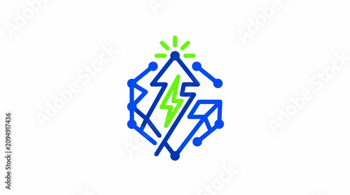 Modern digital arrow and lightning bolt icon logo design.