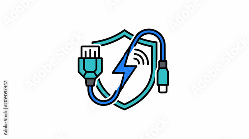 Secure Network Connection Icon with Shield and Lightning Bolt.