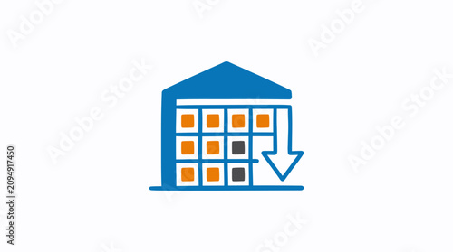 Warehouse inventory management icon with arrow indicating stock reduction.