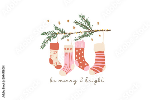  Hanging Stockings Be Merry Bright Christmas Sublimation Design