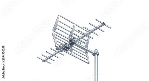 TV antenna isolated on white background. Digital signal receiver for home. Broadcast technology tool.