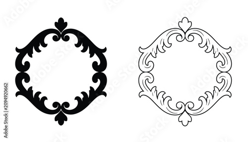 Fotografija Frames Decorative Vintage Set with Black Ornate Flourishes and Intricate Baroque