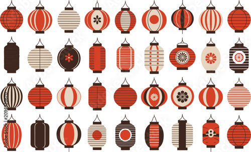 Set of chinese and japanese lanterns traditional asian paper lamps cultural decoration