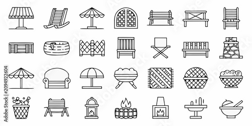 Foto Garden Furniture Icons Line Style On White Background