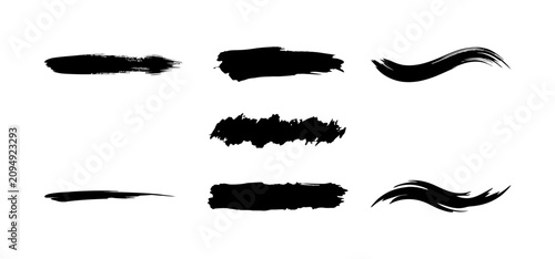 Bild auf Leinwand Artistic collection of black brush strokes and paint smears set of grunge ink textures hand drawn vector elements for design frames banners backgrounds and creative graphic editing projects isolated