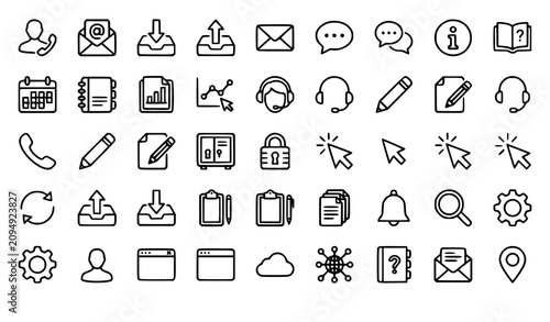 Modern Communication Contact and Interface Monoline Icons Vector Set