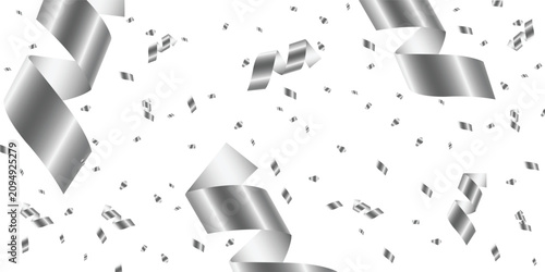 Schilderij op canvas Falling silver ribbons on a white background vector illustration
