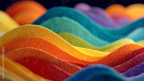 Colorful waves of sand create a vibrant abstract background with rich textures and dynamic patterns in varying hues of orange, blue, and purple