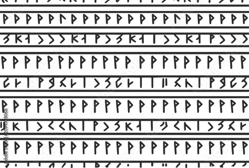 Принти на полотні 清潔な白い背景のテクスチャに古代のルーン記号と文字の列をあしらったシームレスなパターン