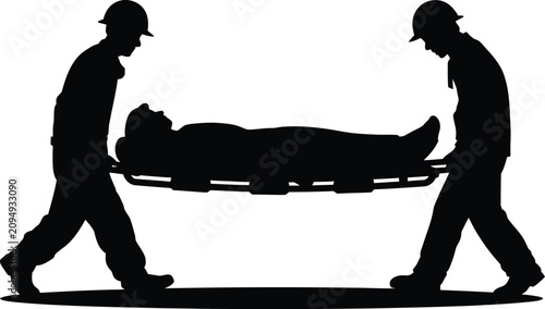 Rescue workers carrying stretcher silhouette