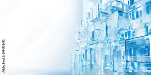 Obraz na płótnie Abstract Frozen Ice Cubes on Wet Glass with Crystal Water Drops Blue Cold Textur