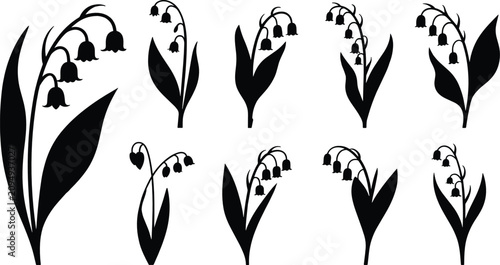 Bild auf Leinwand Lily of the valley flat vector illustration collection