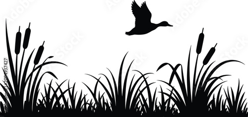 Photos Flying duck flat vector illustration scenery