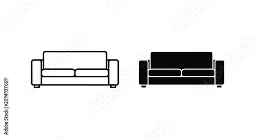 Foto Sofa Outline And Black Silhouette On White Background