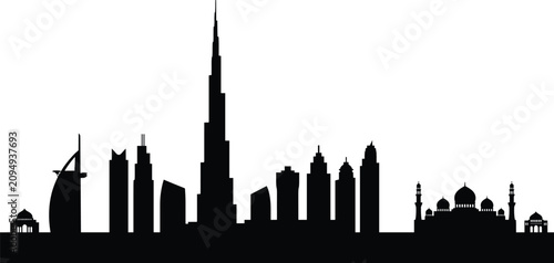 Photos Dubai skyline flat vector illustration silhouette