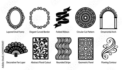Obraz na płótnie Decorative Design Elements Set with Elegant Frames, Borders, and Patterns Featuring Ornamental, Abstract, Floral with Cutout