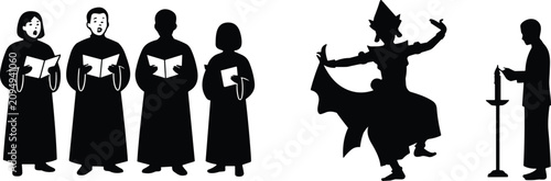 Fotografie Religious Ceremony Silhouette Collection with Choir Worship Traditional Dance an