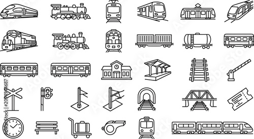 Konstfotografi Train and railway line icon set public transit metro locomotive carriage station
