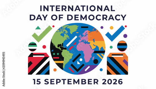Colorful international day of democracy graphic design with globe illustration