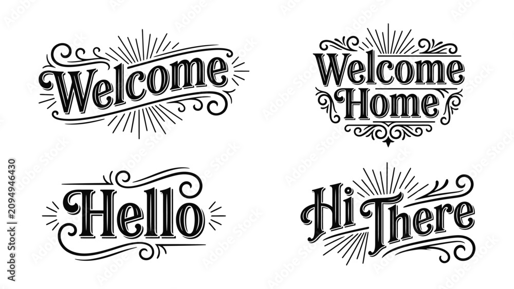 Obraz premium Elegant vintage style welcome home greeting graphic designs with decorative flourishes
