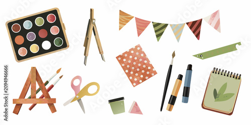 Watercolor Painting Supplies Collection With A White Background