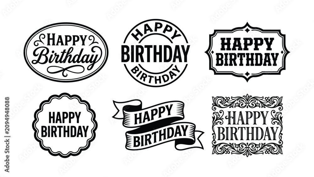 Fototapeta premium Creative vintage style happy birthday text designs with transparent backgrounds