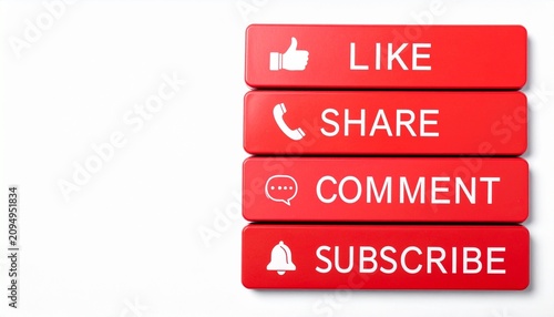 Red social media buttons for engagement and interaction