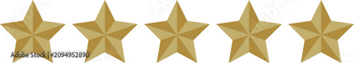 Five Gold Stars Rating Icon Set. 3D 5 star Customer Feedback or Review Symbols for E commerce. Customer Satisfaction