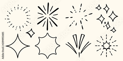 Foto Comic Emphasis Marks And Sparkles Black Line Vector Illustration