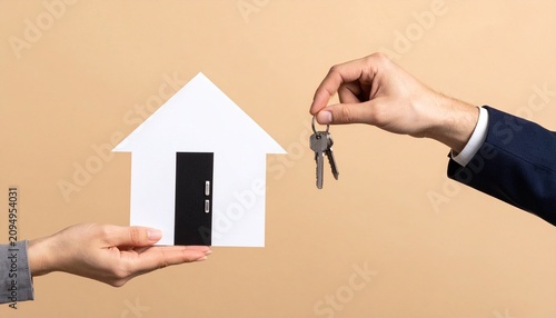 Hands exchanging house keys symbolizing real estate transaction