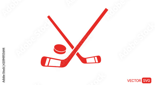Photography Red crossed ice hockey sticks with a puck