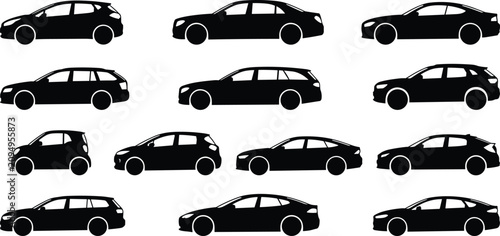 Quadro su tela Car Side View Silhouette Collection Featuring Sedan SUV Hatchback Wagon and Coup