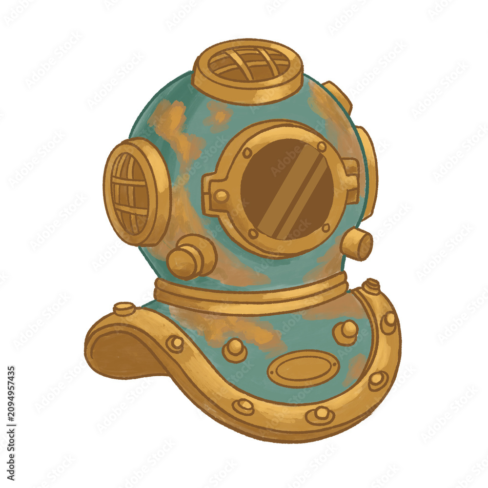 Naklejka premium Vintage brass diving helmet vector illustration